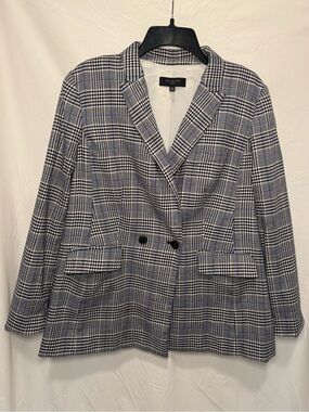 Talbots Plaid Double-Breasted Blazer in Blue, Black & White